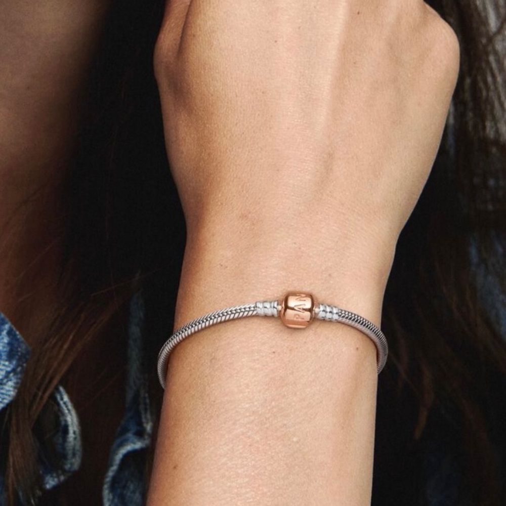 Sterling Silver 14k Rose Gold Plated Moments Snake Chain Bracelet 7.1 Pandora.